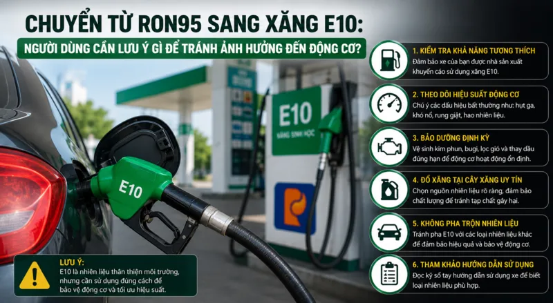 Sử dụng E10 an toàn cần đi kèm thói quen đổ xăng uy tín, bảo dưỡng định kỳ và theo dõi vận hành xe.
