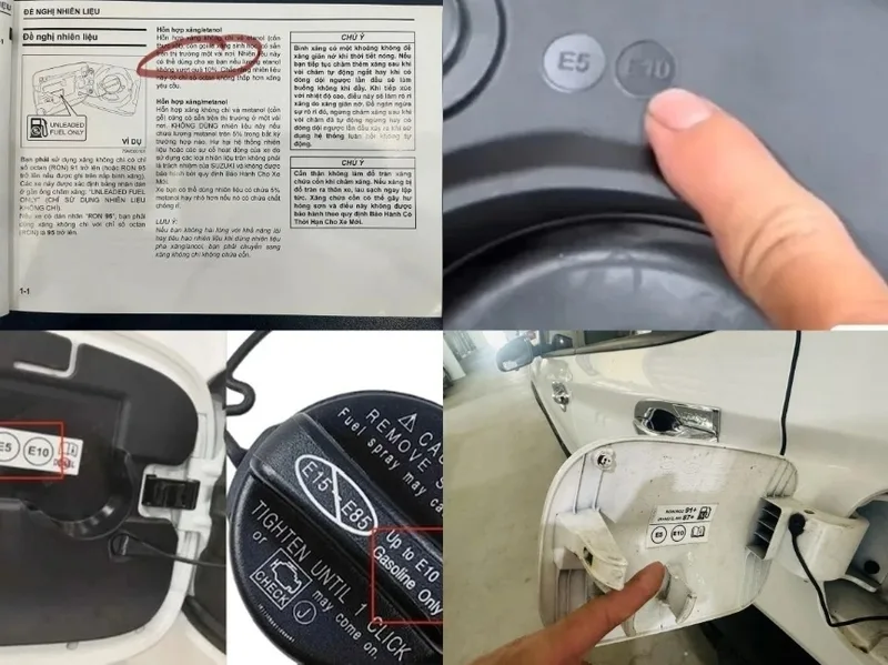 Nắp bình xăng đôi khi có ghi loại nhiên liệu hoặc chỉ số octan phù hợp cho xe.
