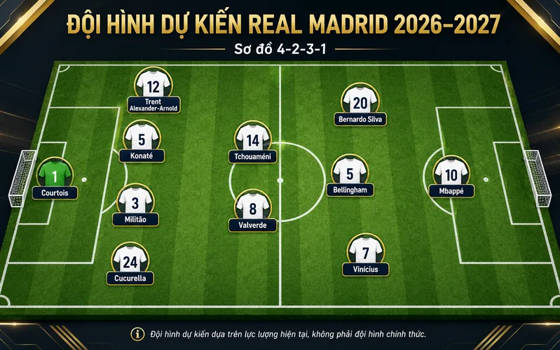 Sơ đồ 4-2-3-1 là một phương án dự kiến giúp Real Madrid cân bằng khả năng kiểm soát, pressing và phản công.