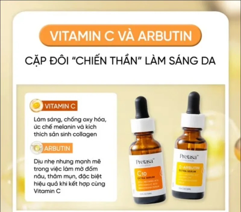 Da xỉn màu có thể cân nhắc serum làm sáng chứa vitamin C, niacinamide hoặc alpha arbutin.