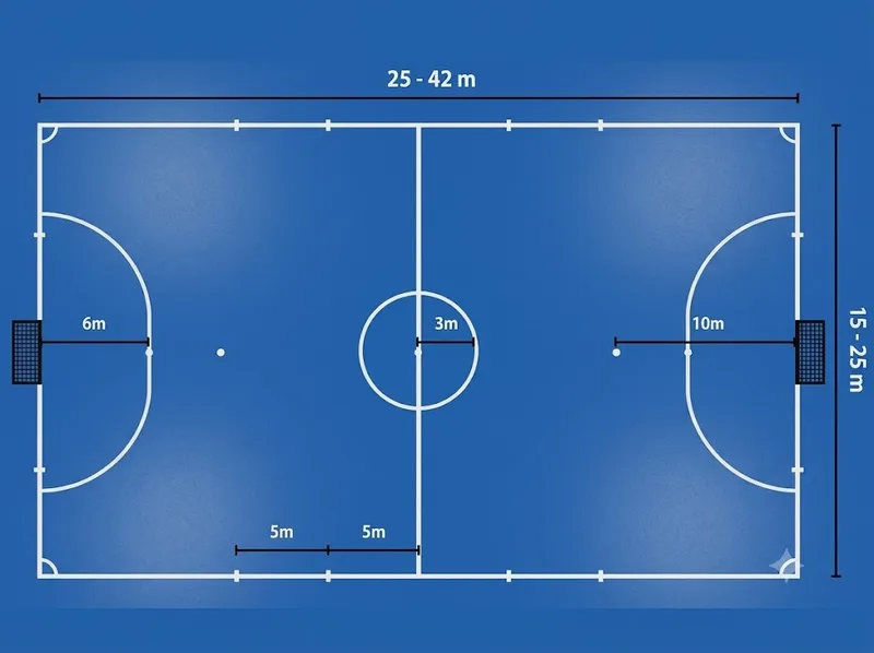 Sân bóng đá 5 người có kích thước thay đổi theo cấp độ thi đấu.